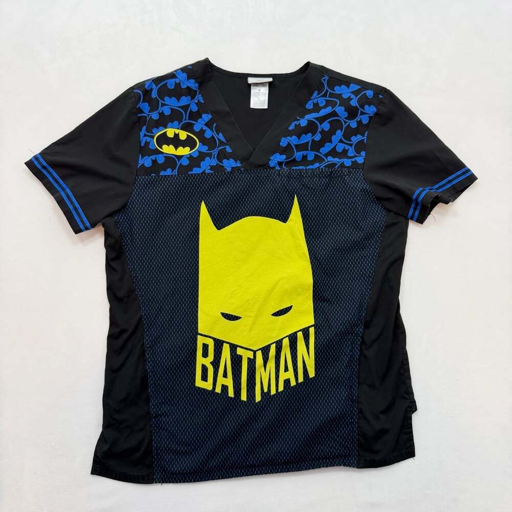 Batman Tooniforms V-Neck Scrub Top Size M Black Blue DC Comics TF703